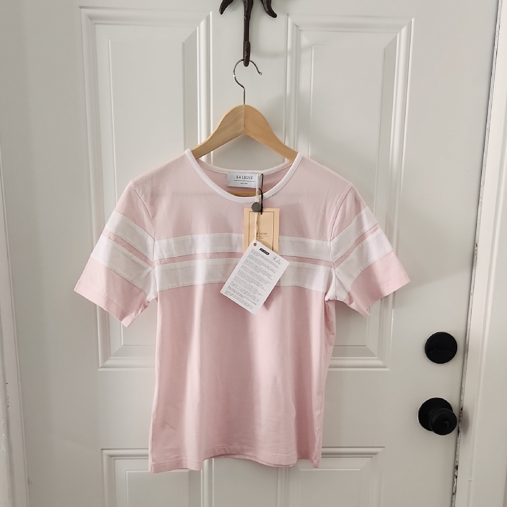 La Ligne Pink and White Short Sleeve Tee